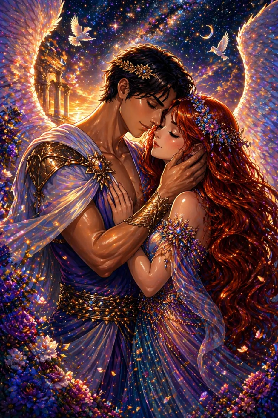 Abrazo celestial – diamond painting pareja mágica Lady Aura