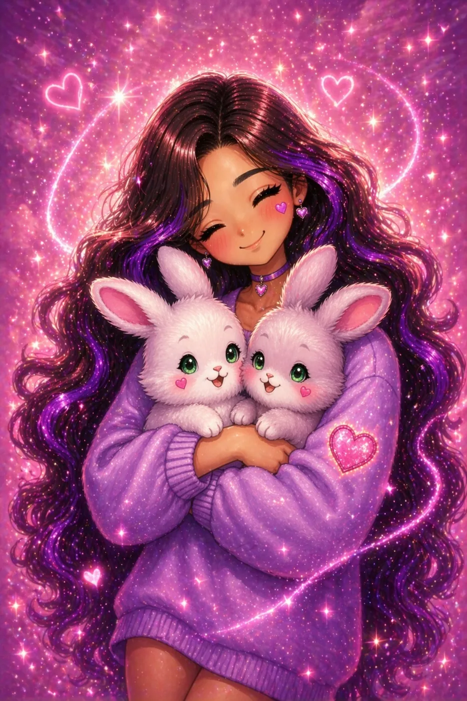 Conejitos cariñosos – diamond painting tierno kawaii Lady Aura