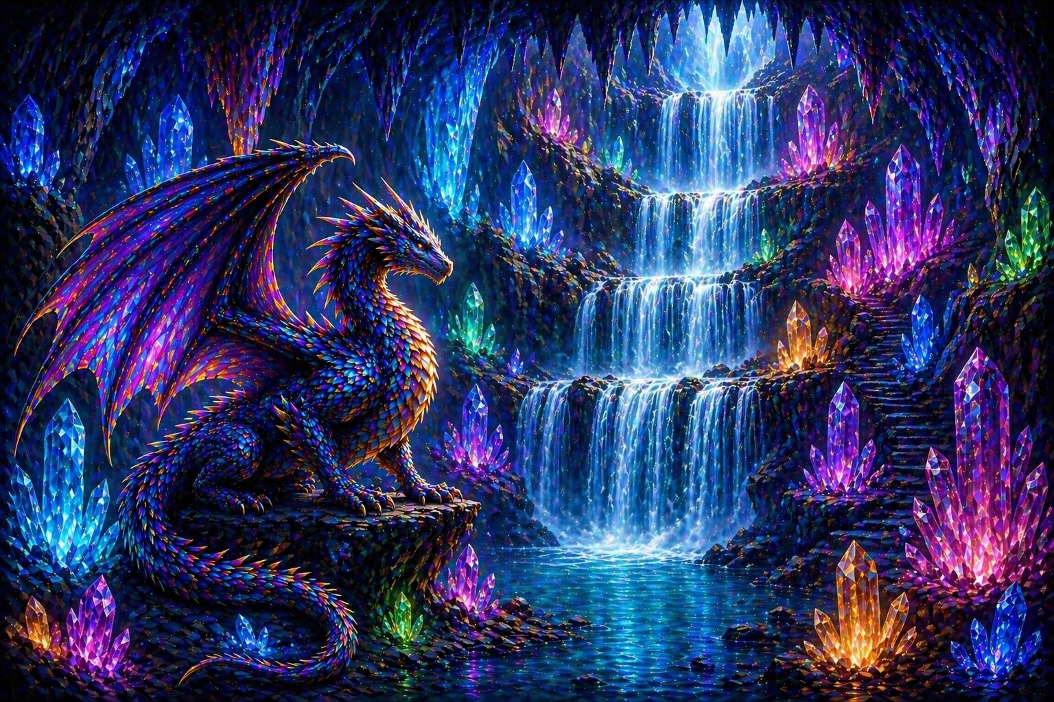 Dragón en su cueva de magia – diamond painting premium de fantasía Lady Aura