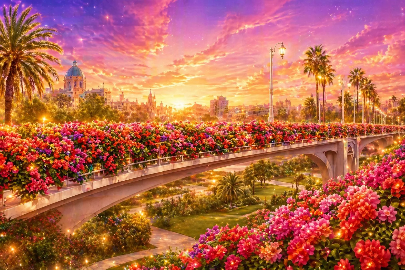 Diamond painting mágico puente flores Lady Aura Art