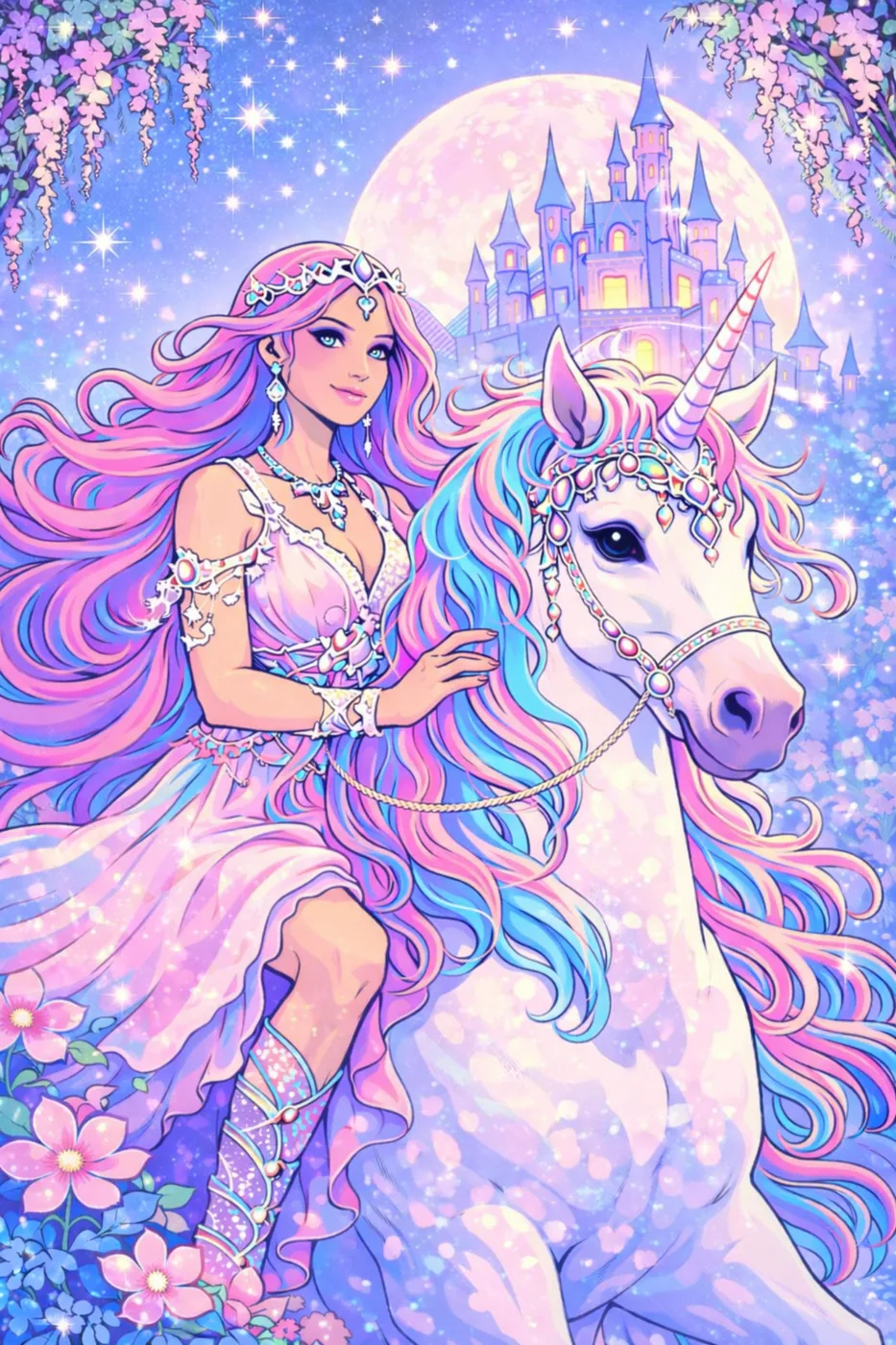 Princesa y unicornio – diamond painting fantasía mágica Lady Aura