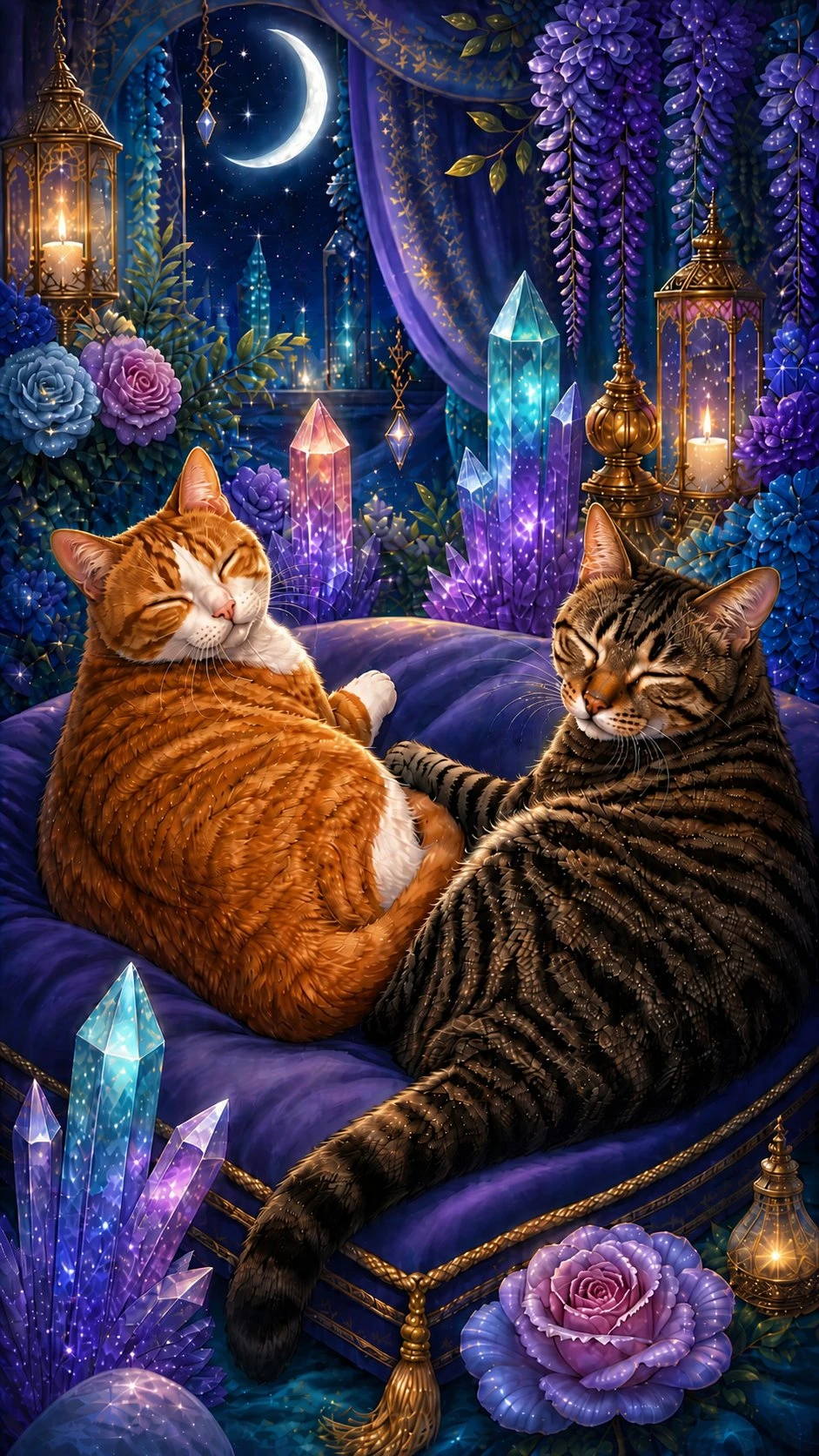 Diamond painting noche gatitos mágicos Lady Aura Art