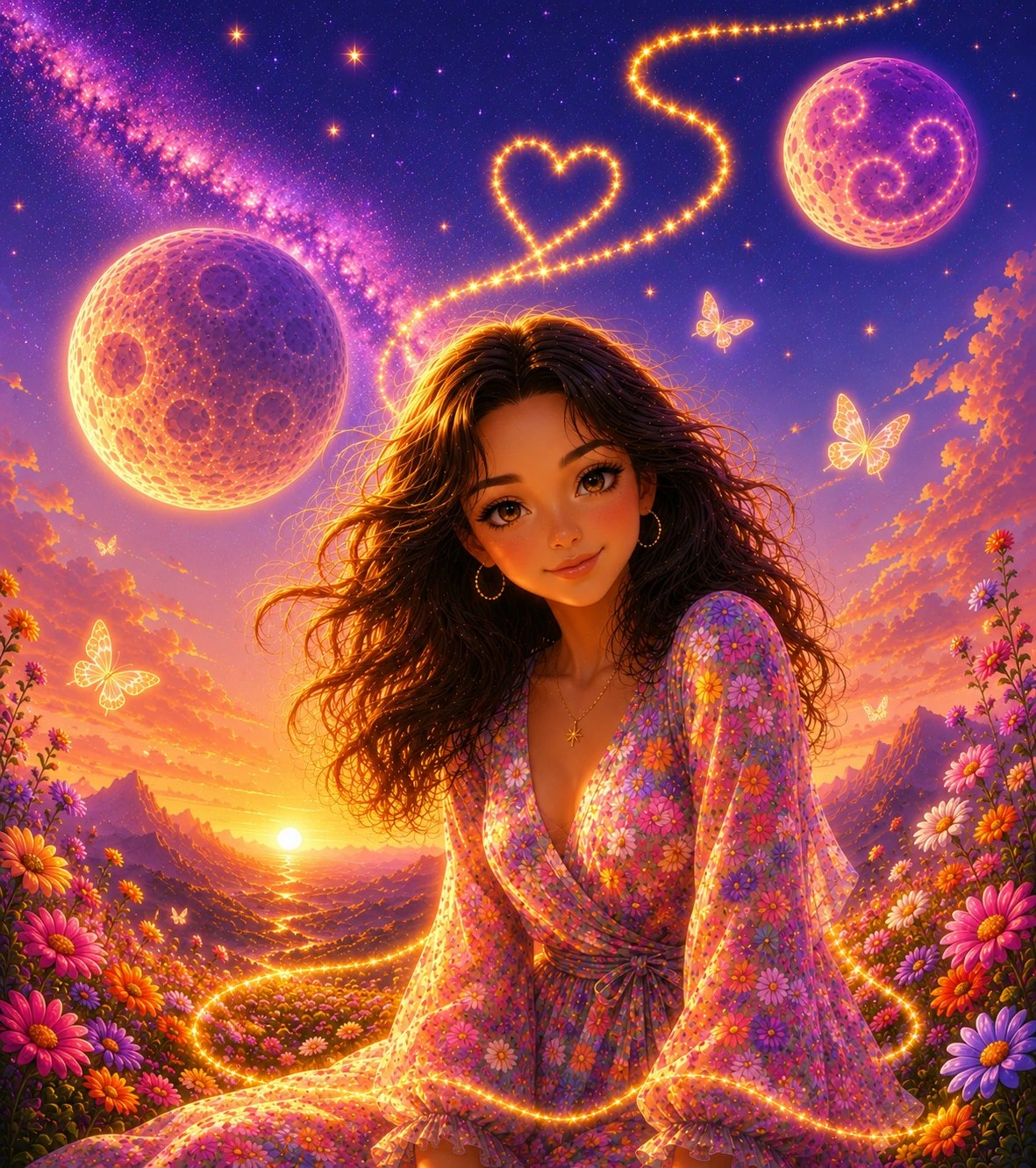 Diamond painting paisaje cósmico floral Lady Aura Art
