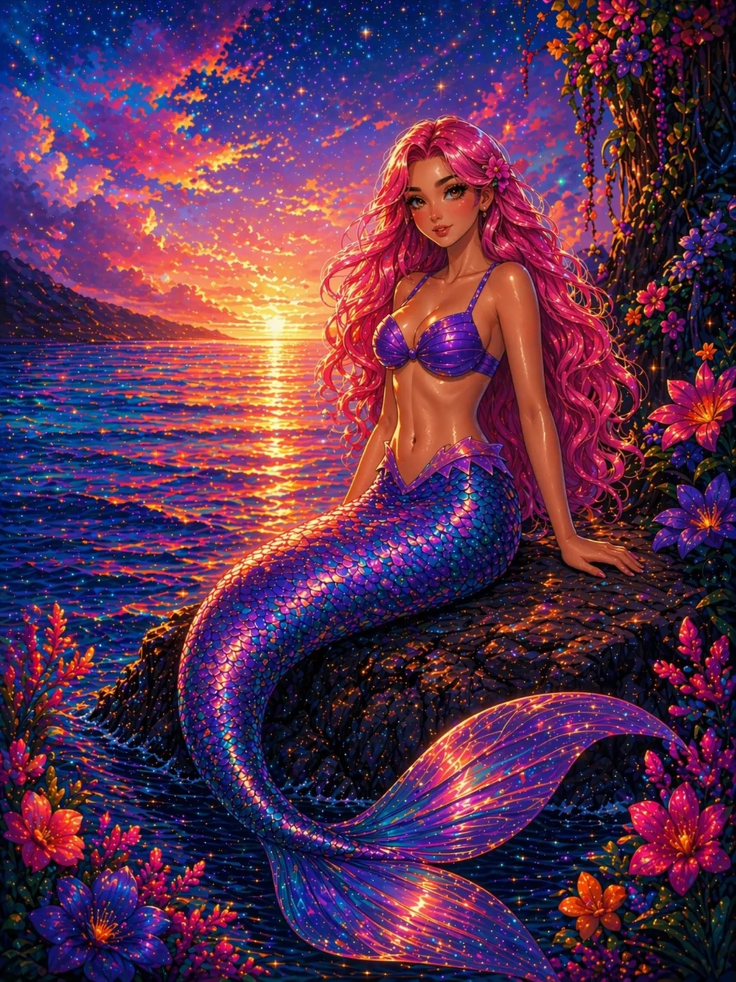 Sirena al atardecer – cuadro diamond painting sirena fantasía Lady Aura