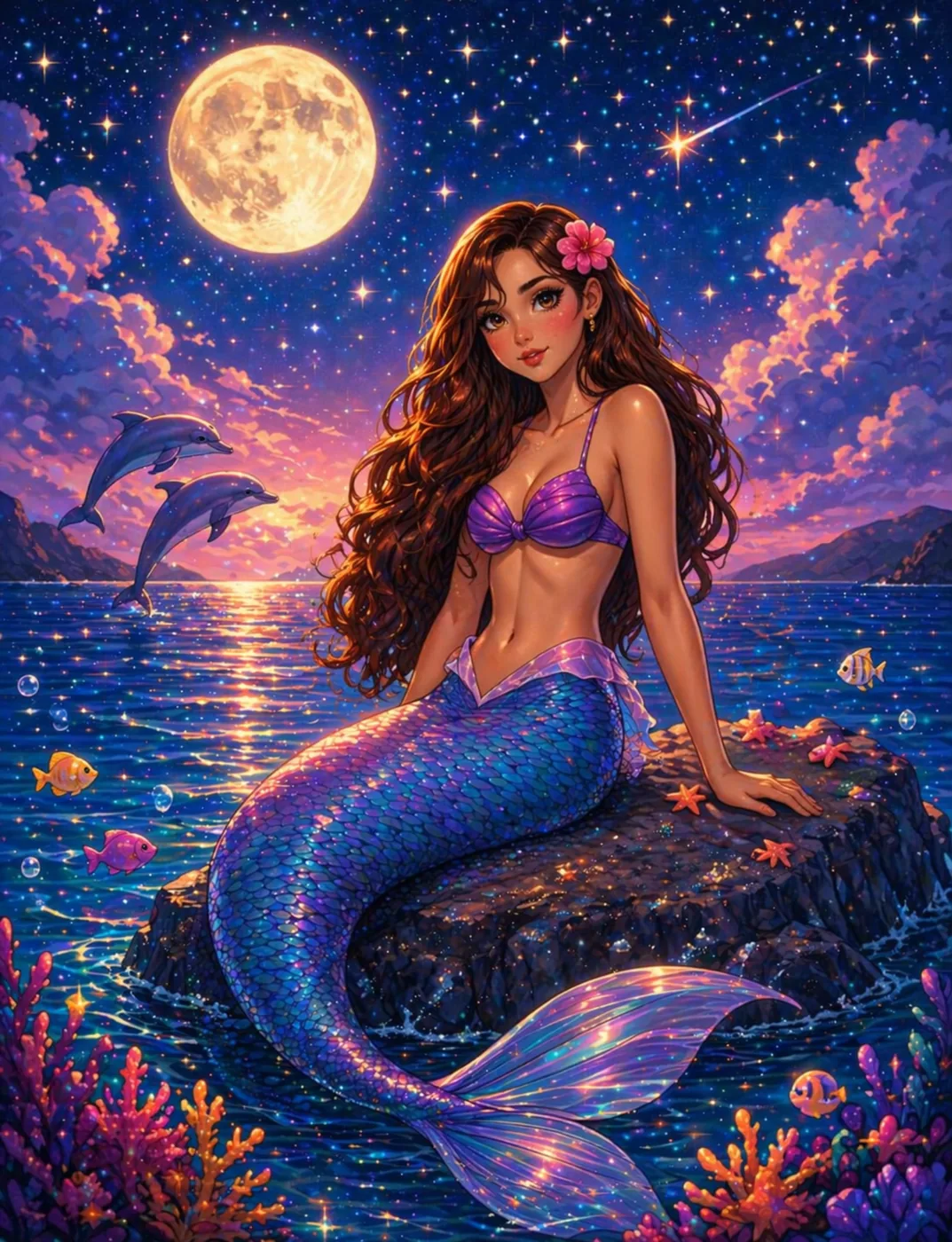 Sirena bajo la luna llena – diamond painting sirena mágica Lady Aura