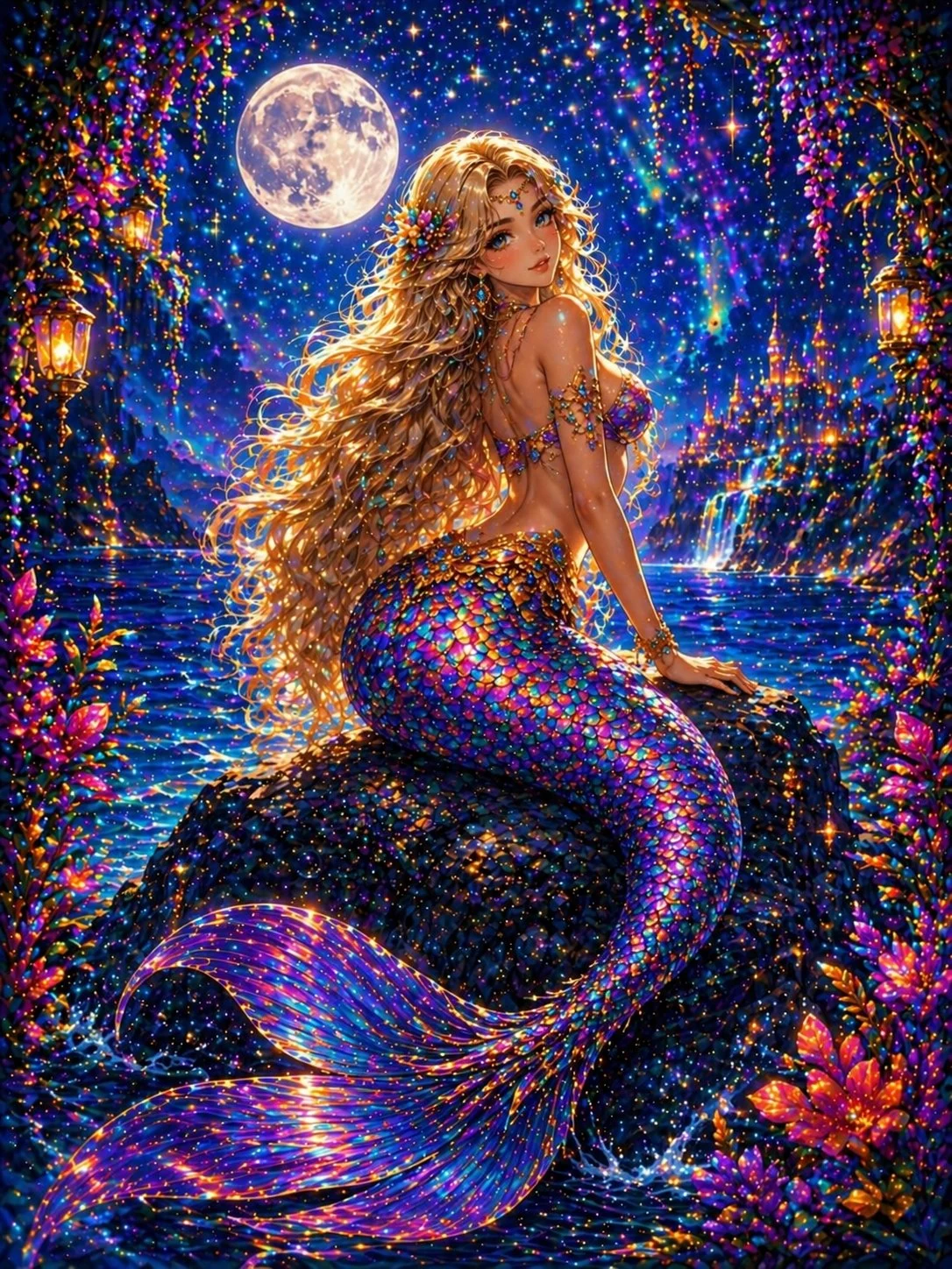 Diamond painting sirena luna mágica Lady Aura Art