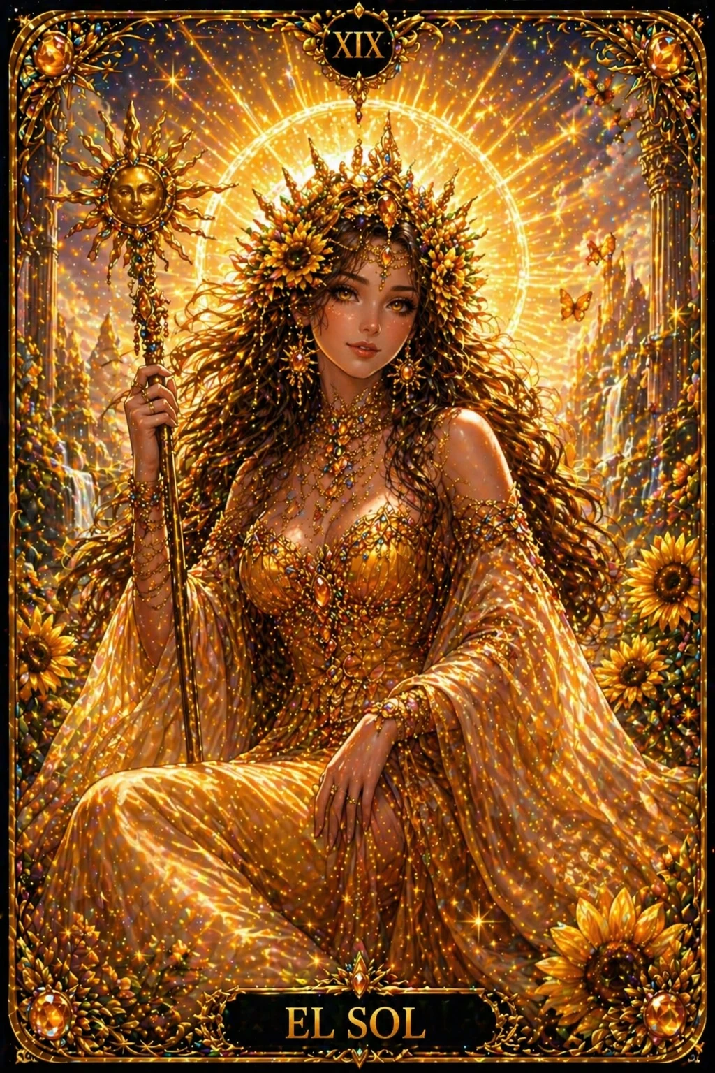 Cuadro diamond painting El Sol tarot Lady Aura