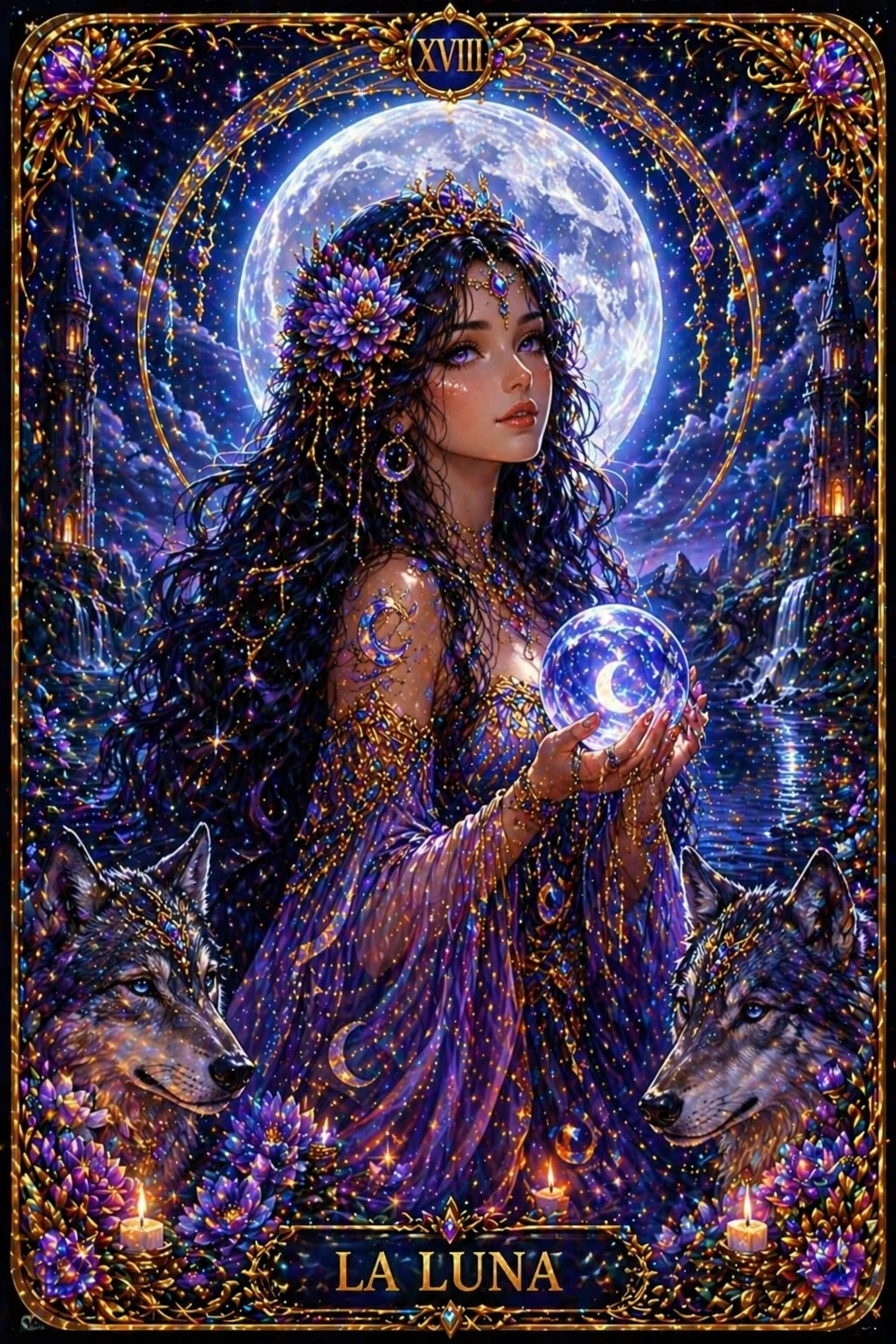 Cuadro diamond painting La Luna tarot Lady Aura