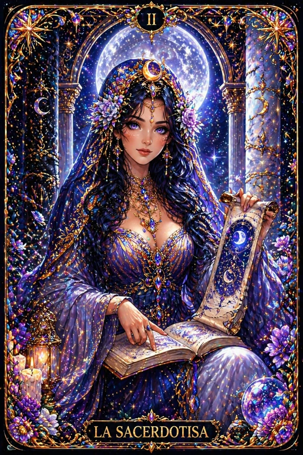 Cuadro diamond painting La Sacerdotisa tarot Lady Aura agotada