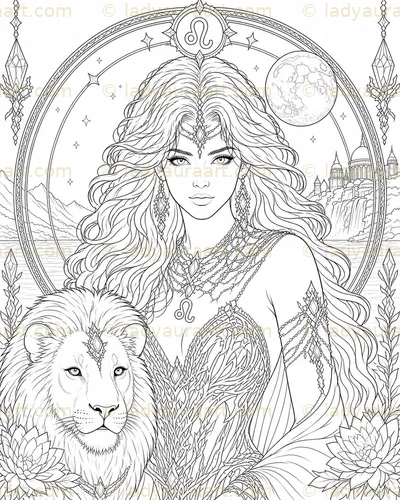 Diosa Leo lámina colorear