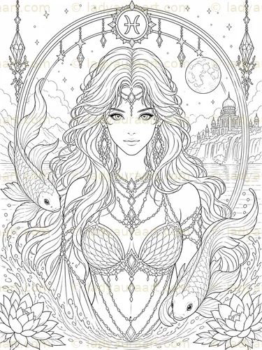Diosa Piscis lámina colorear